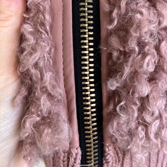 Zara TRF Sz S Faux Shearling Bomber Jacket in Mauve Fuzzy Zip-up Boho Warm - Picture 12 of 16